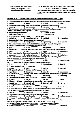 Đề kiểm tra học kỳ I môn Tiếng Anh Lớp 11 (Thí điểm) - Năm học 2015-2016 (Có đáp án)